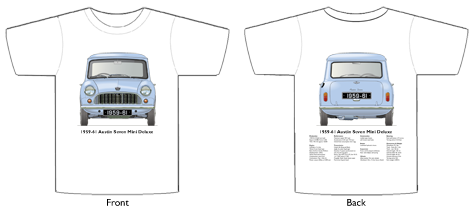 Austin Seven Mini Deluxe 1959-61 T-shirt Front & Back